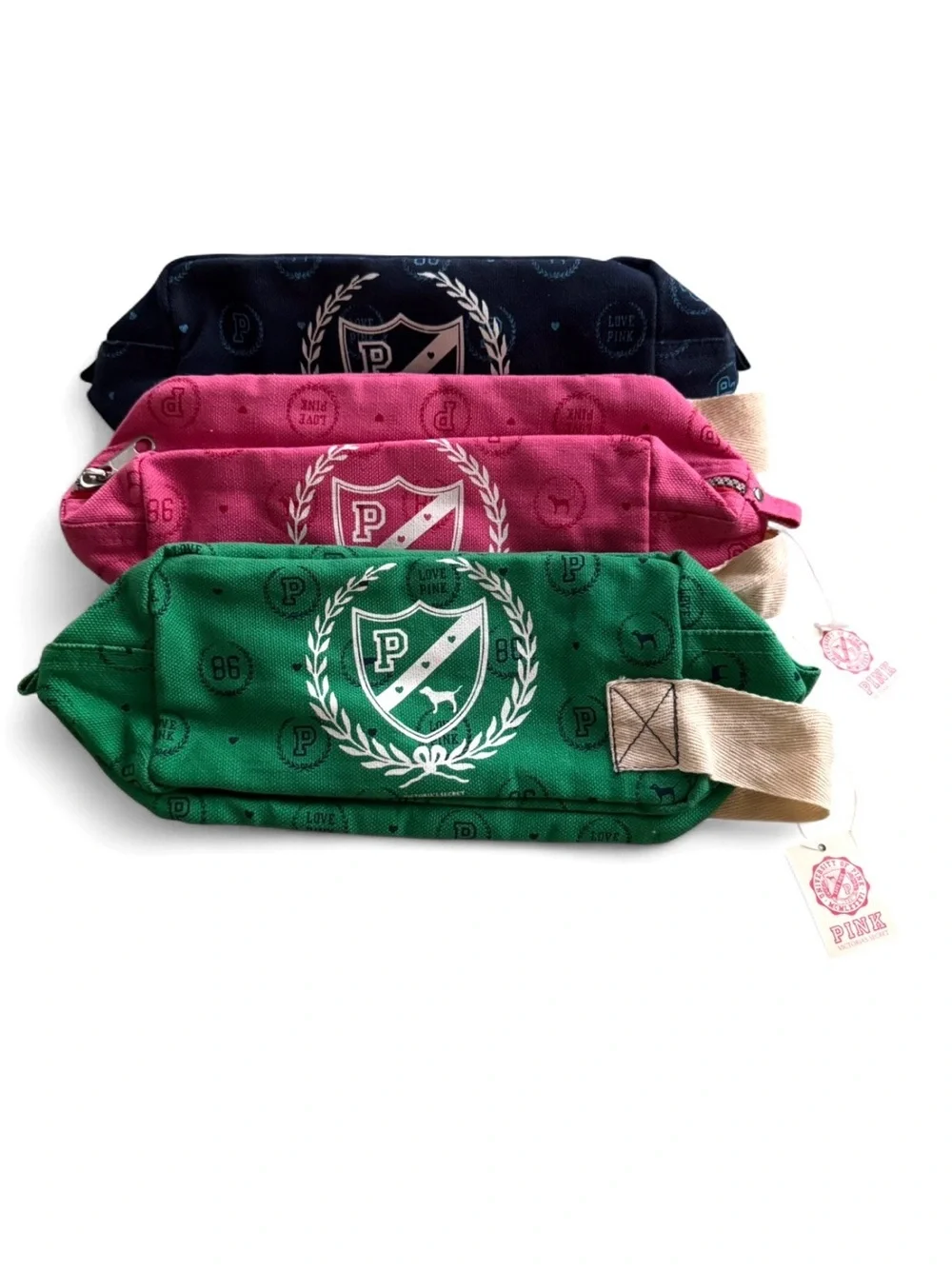NWT Rare Y2K PINK Victoria's Secret Crest Logo Canvas Toiletry Makeup Bag